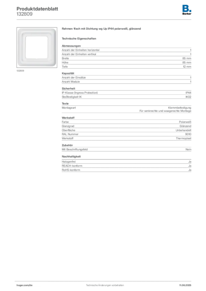Berker Produktdatenblatt 132809