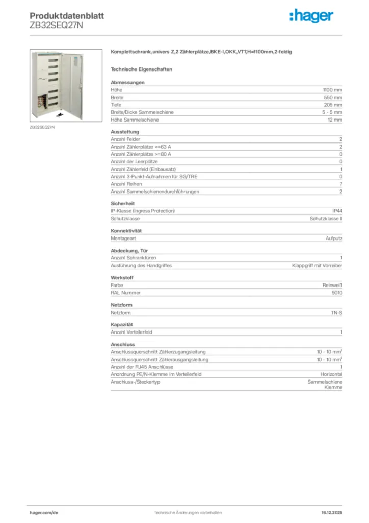Bild Hager Produktdatenblatt ZB32SEQ27N | Hager Deutschland