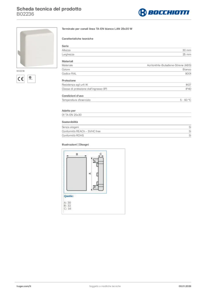 Immagine Bocchiotti Scheda tecnica del prodotto B02236 | Hager Italia