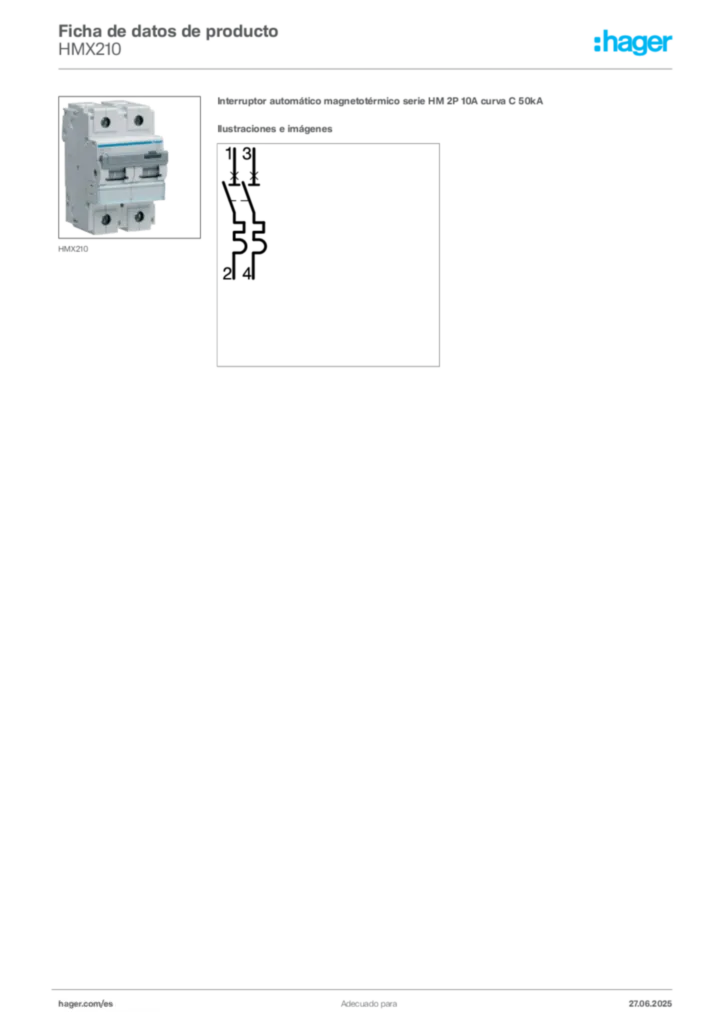 Imagen Hager Ficha de datos de producto HMX210 | Hager España