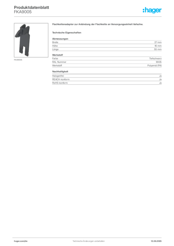 Hager Produktdatenblatt FKA9005