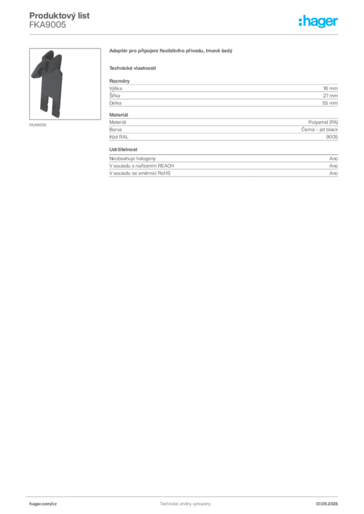 Obrázek Hager Produktový list FKA9005 | Hager