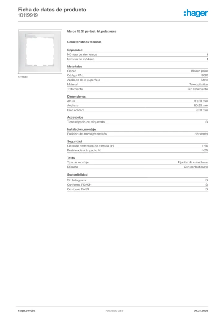 Imagen Hager Ficha de datos de producto 10119919 | Hager España