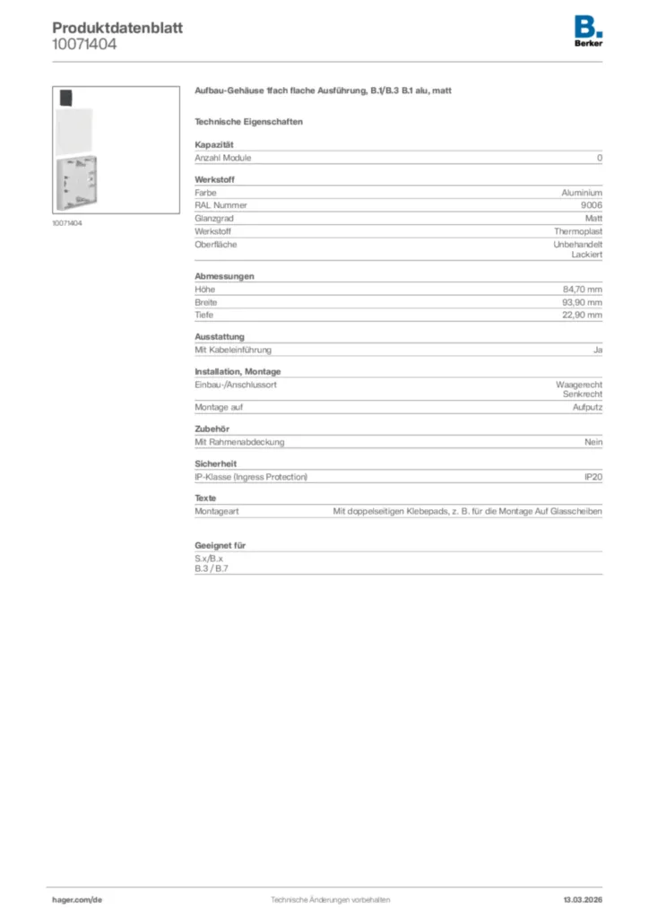 Bild Berker Produktdatenblatt 10071404 | Hager Deutschland