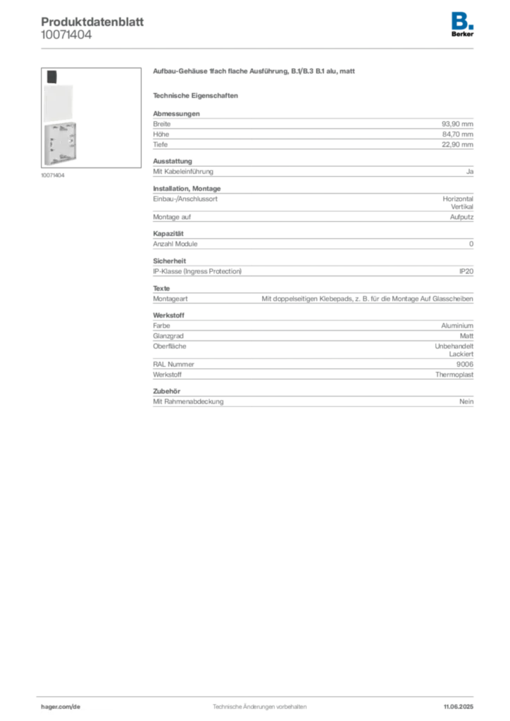 Berker Produktdatenblatt 10071404