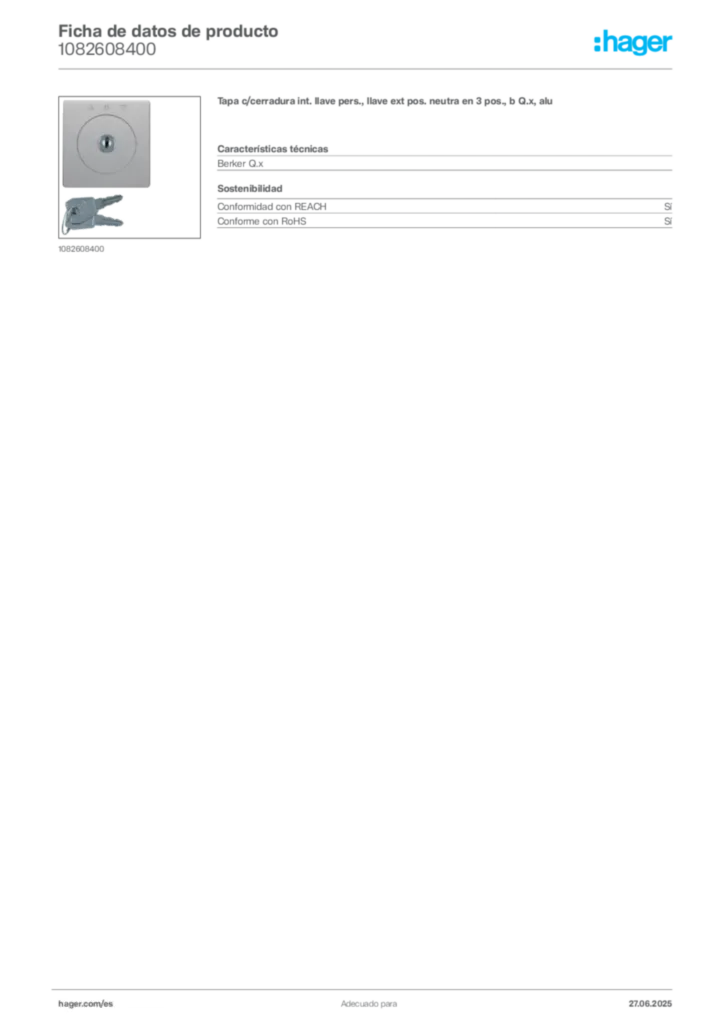Imagen Hager Ficha de datos de producto 1082608400 | Hager España