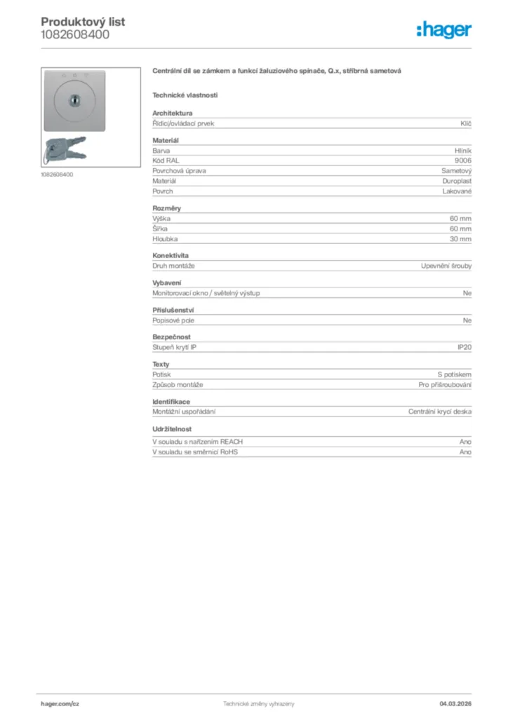 Obrázek Hager Product data sheet 1082608400 | Hager