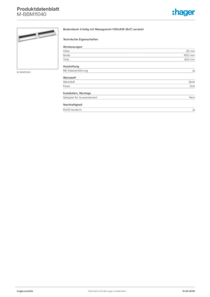 Bild Hager Produktdatenblatt M-BBM11040 | Hager Deutschland