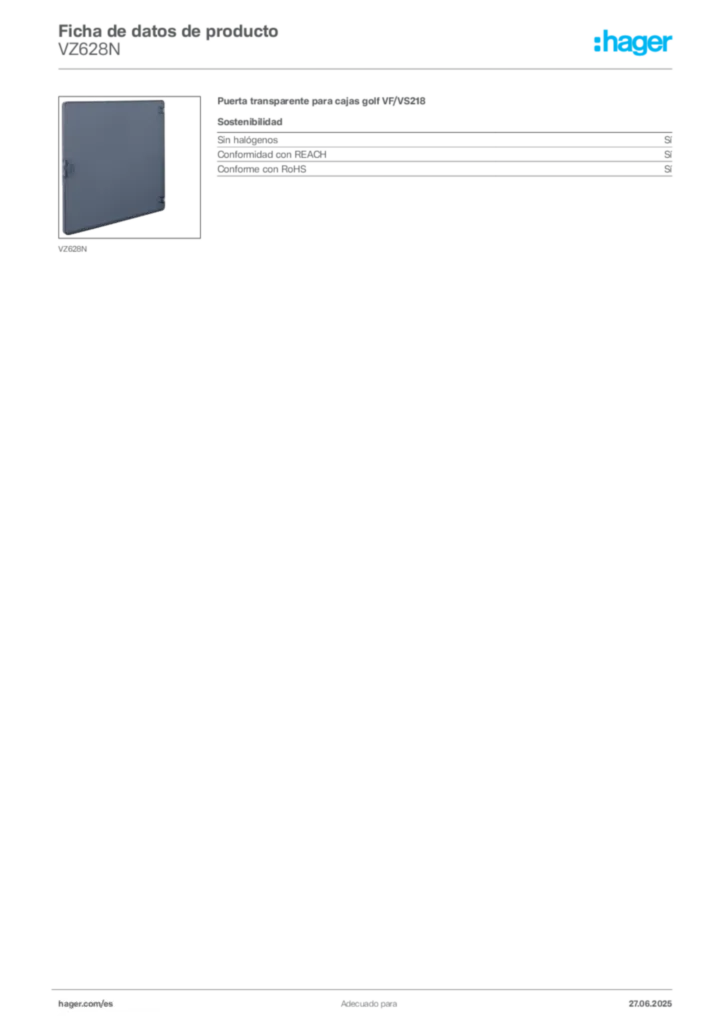 Imagen Hager Ficha de datos de producto VZ628N | Hager España