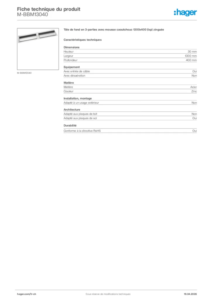 Image Hager Fiche technique du produit M-BBM13040 | Hager Suisse