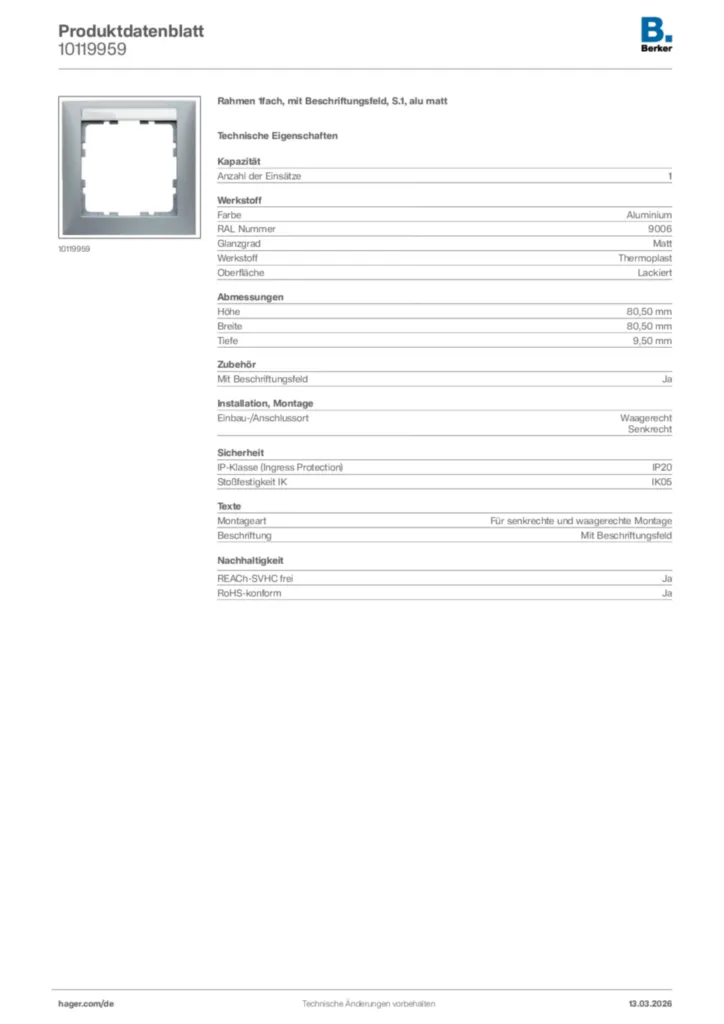 Bild Berker Produktdatenblatt 10119959 | Hager Deutschland