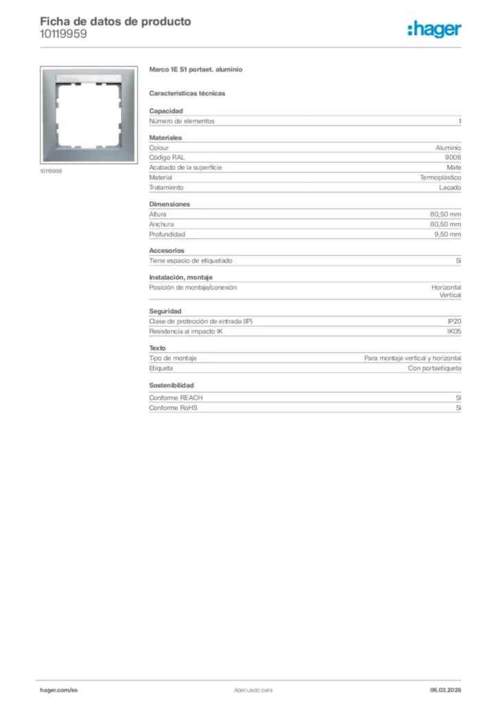 Imagen Hager Ficha de datos de producto 10119959 | Hager España