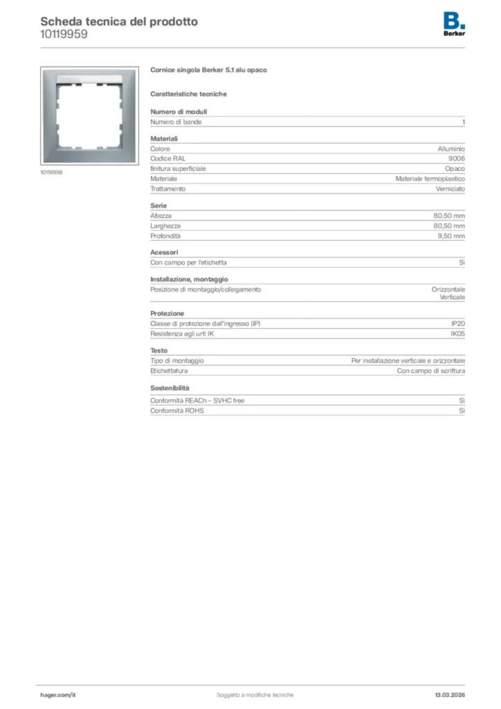 Immagine Berker Scheda tecnica del prodotto 10119959 | Hager Italia