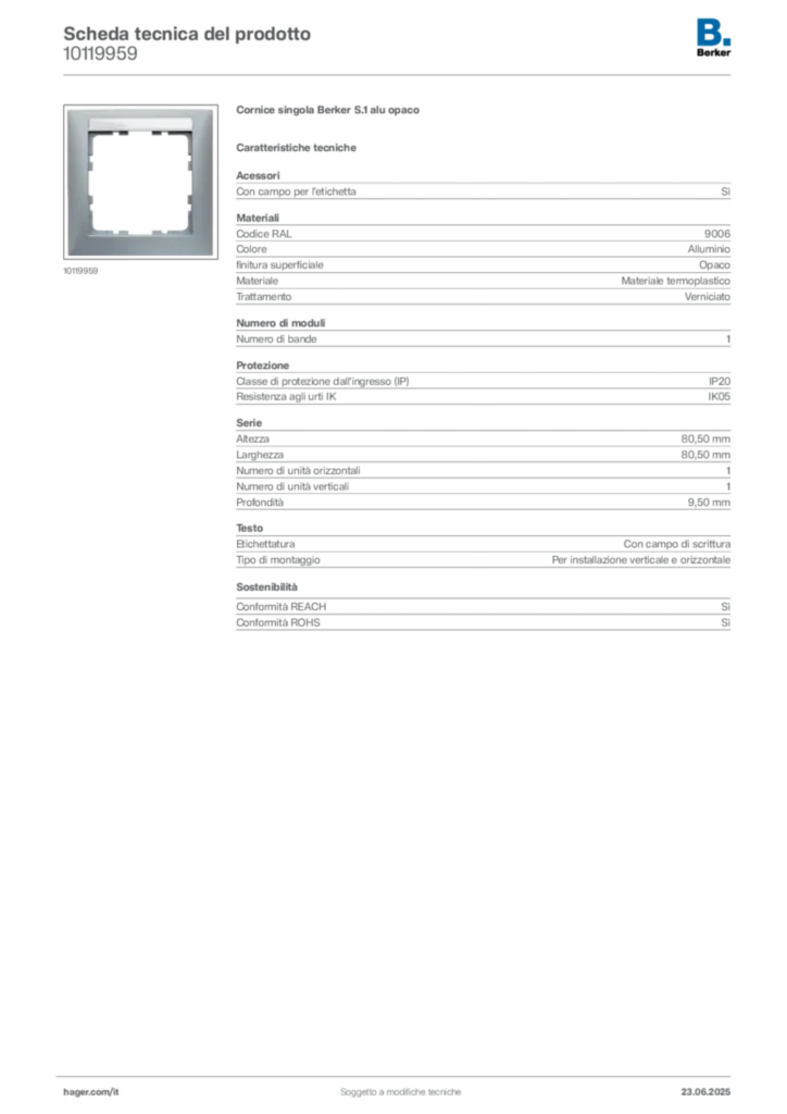 Immagine Berker Scheda tecnica del prodotto 10119959 | Hager Italia