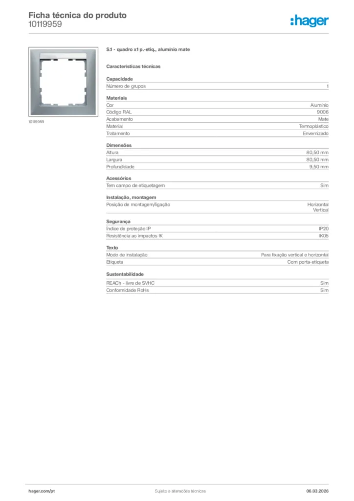 Imagem Hager Ficha técnica do produto 10119959 | Hager Portugal