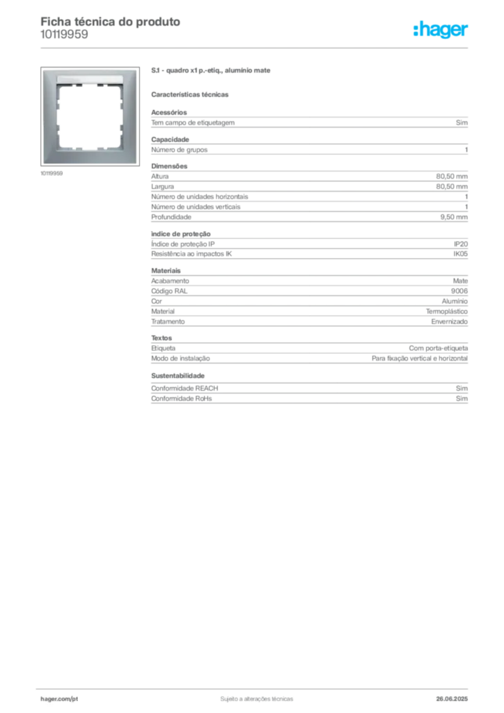 Imagem Hager Ficha técnica do produto 10119959 | Hager Portugal