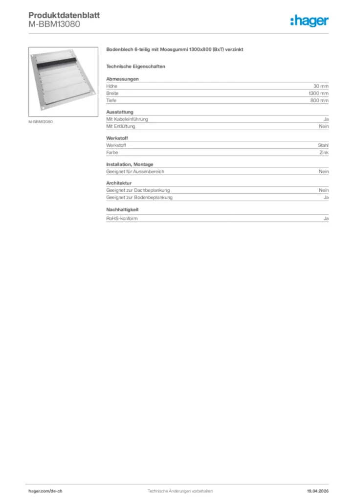 Bild Hager Produktdatenblatt M-BBM13080 | Hager Schweiz