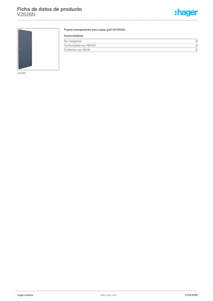 Imagen Hager Ficha de datos de producto VZ626N | Hager España