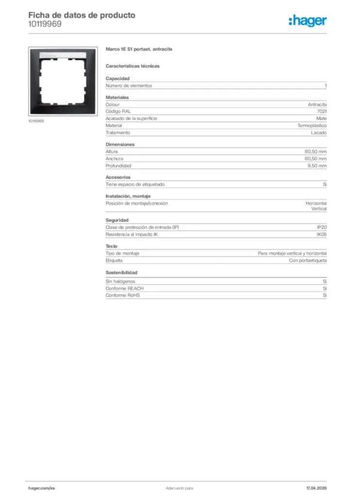 Imagen Hager Ficha de datos de producto 10119969 | Hager España
