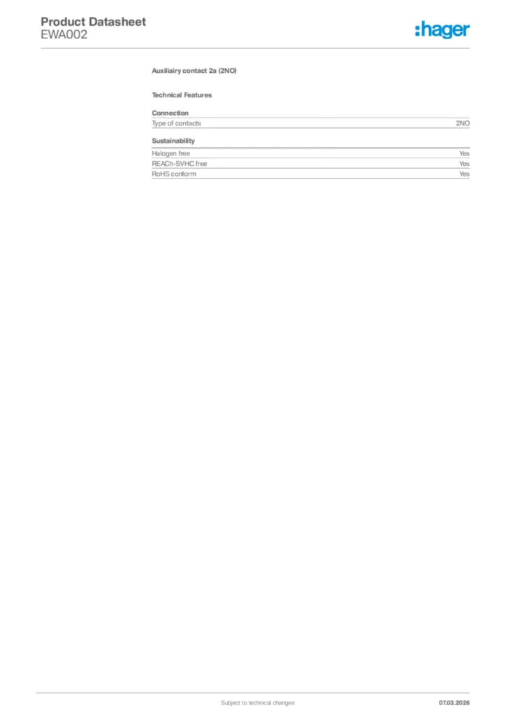 Image Hager Product data sheet EWA002  | Hager Africa