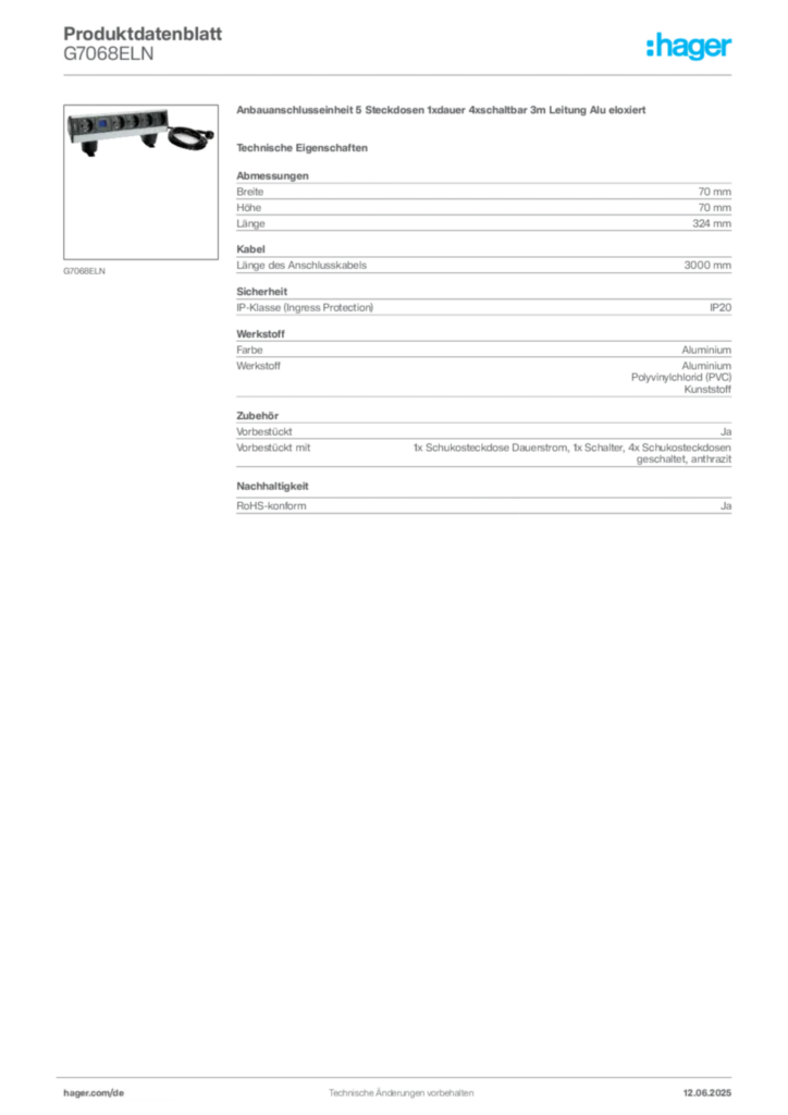 Bild Hager Produktdatenblatt G7068ELN | Hager Deutschland