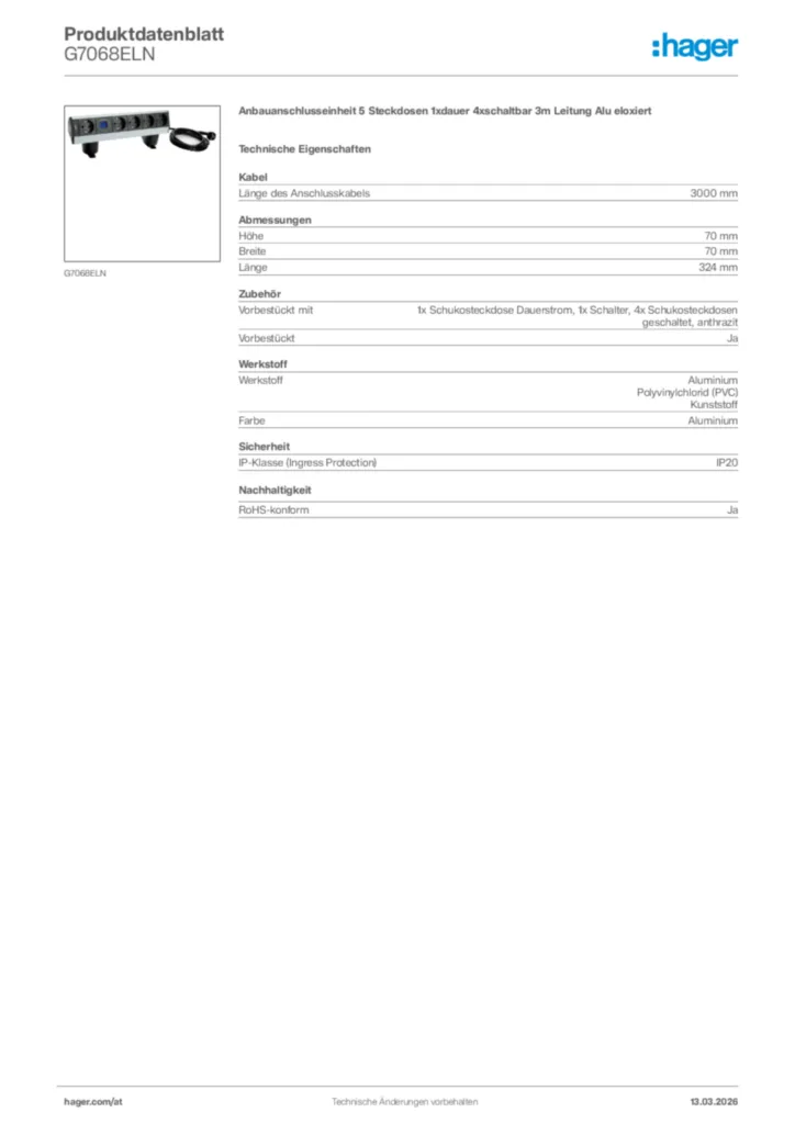 Bild Hager Produktdatenblatt G7068ELN | Hager Deutschland
