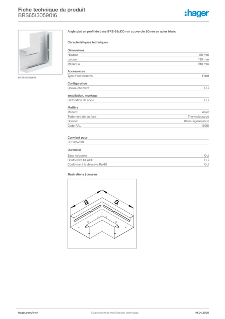 Image Hager Fiche technique du produit BRS6513059016 | Hager Suisse