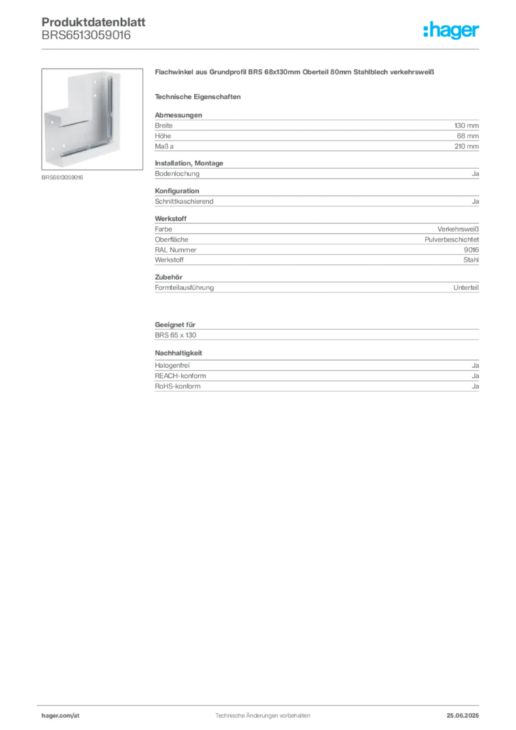 Bild Hager Produktdatenblatt BRS6513059016 | Hager Deutschland