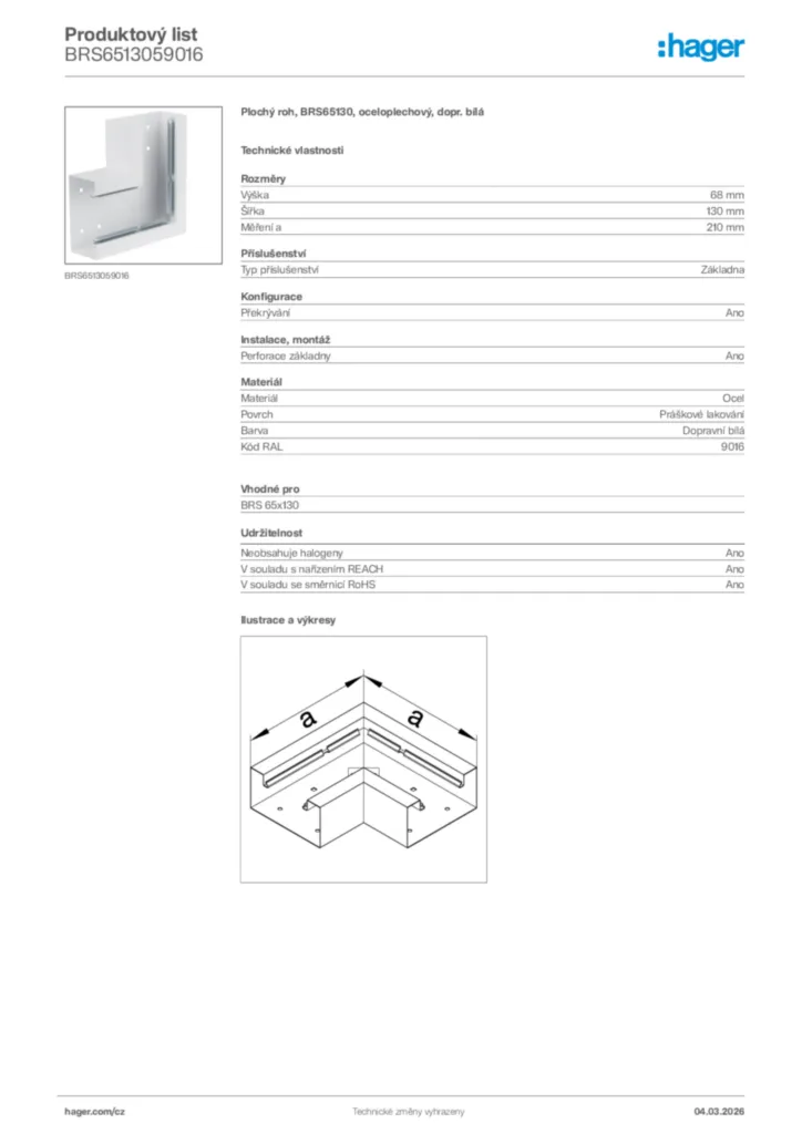 Obrázek Hager Product data sheet BRS6513059016 | Hager