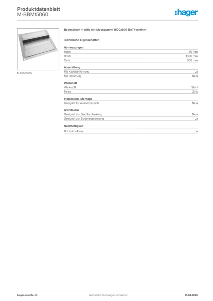 Bild Hager Produktdatenblatt M-BBM15060 | Hager Schweiz