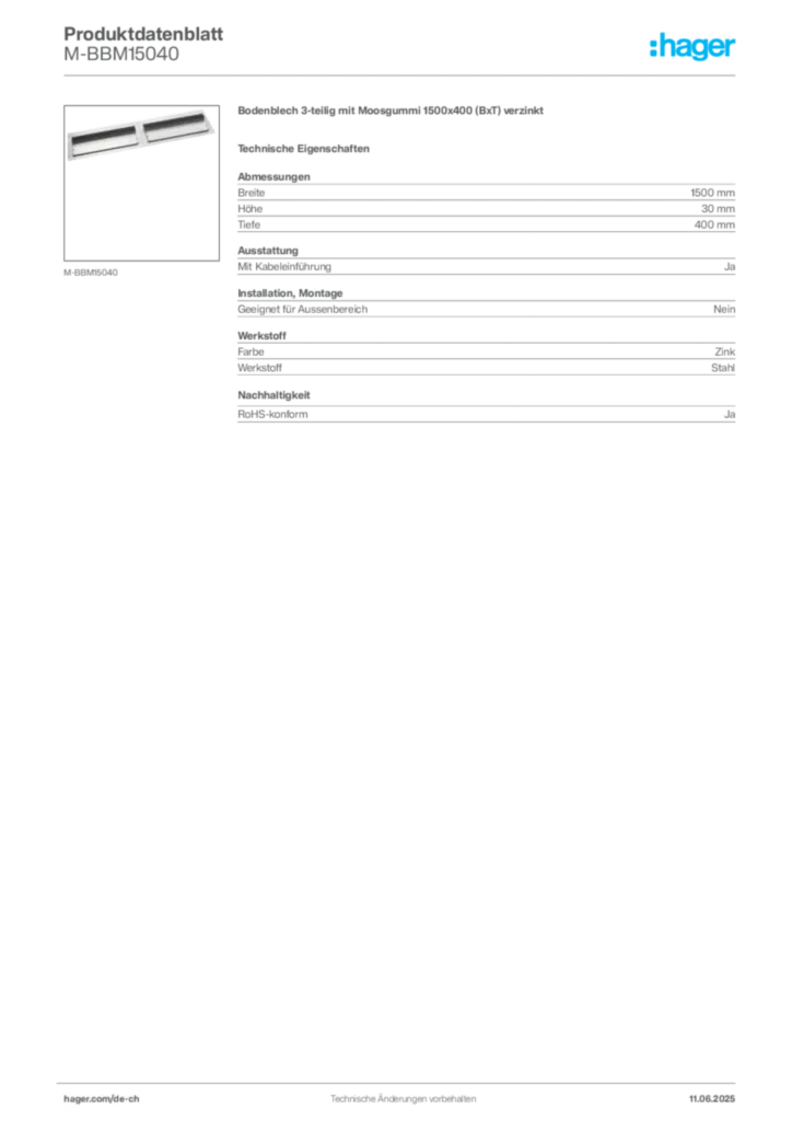 Bild Hager Produktdatenblatt M-BBM15040 | Hager Schweiz