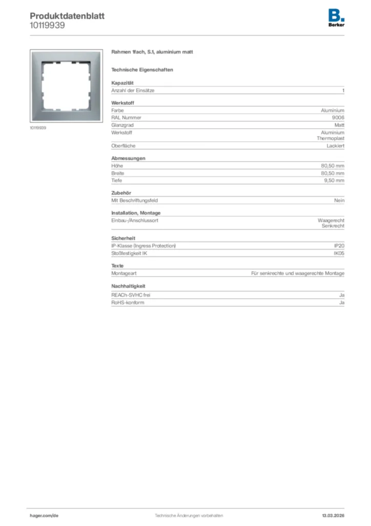 Bild Berker Produktdatenblatt 10119939 | Hager Deutschland
