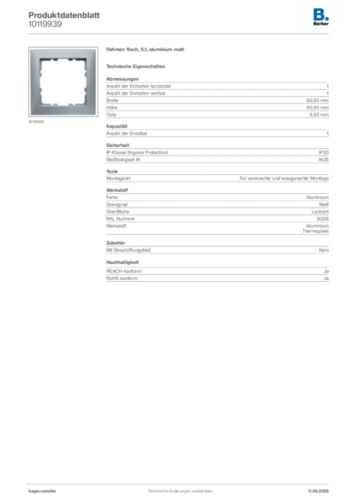 Bild Berker Produktdatenblatt 10119939 | Hager Deutschland