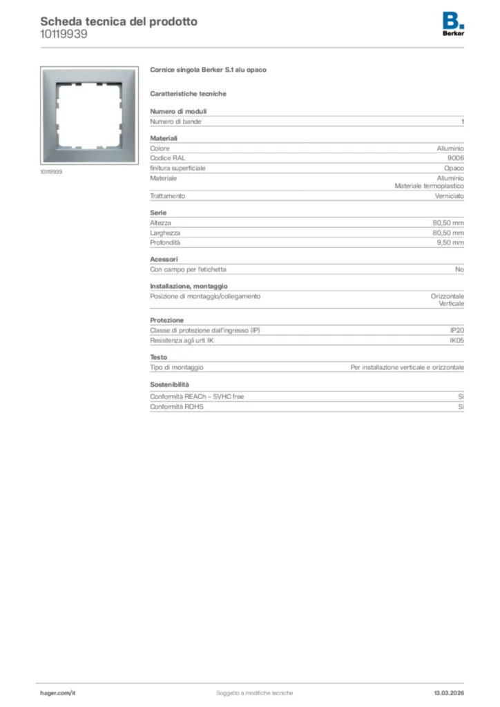 Immagine Berker Scheda tecnica del prodotto 10119939 | Hager Italia