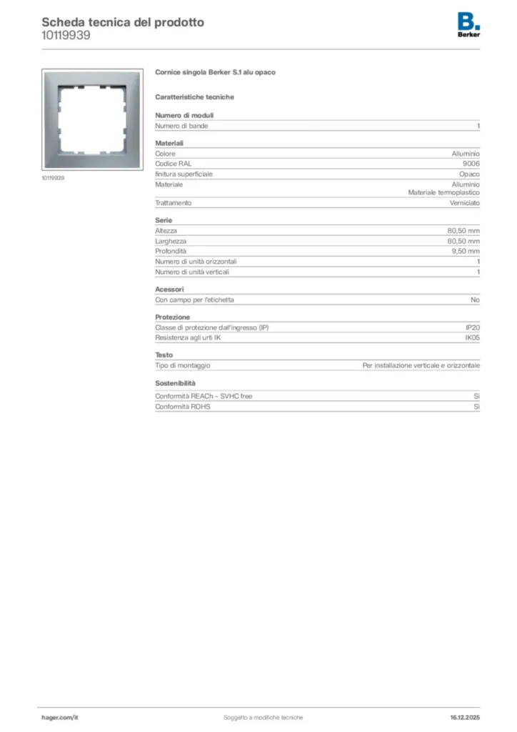 Immagine Berker Scheda tecnica del prodotto 10119939 | Hager Italia