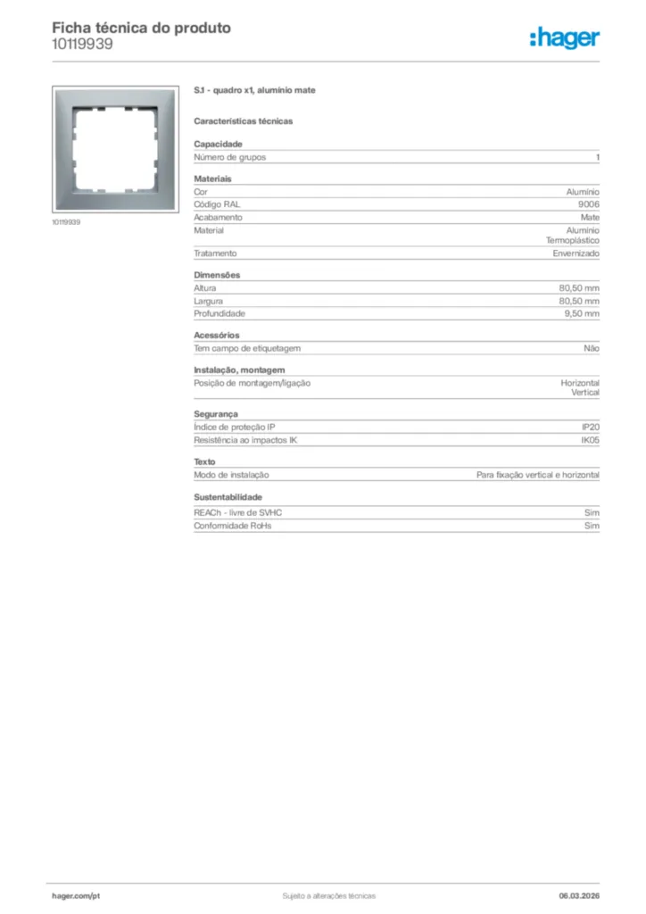 Imagem Hager Ficha técnica do produto 10119939 | Hager Portugal