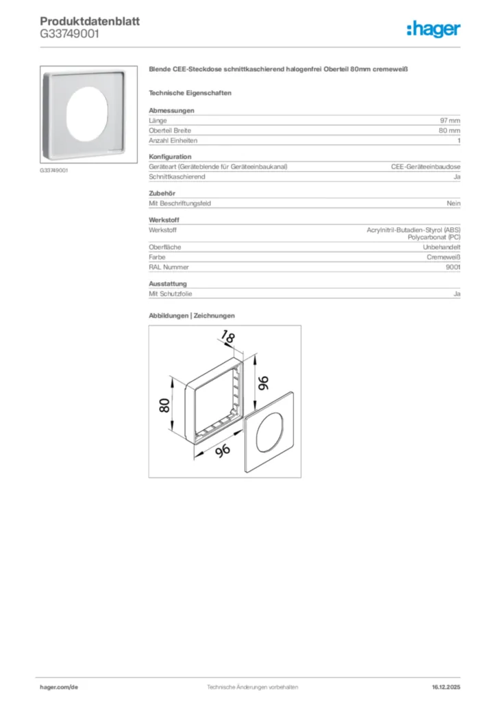 Bild Hager Produktdatenblatt G33749001 | Hager Deutschland