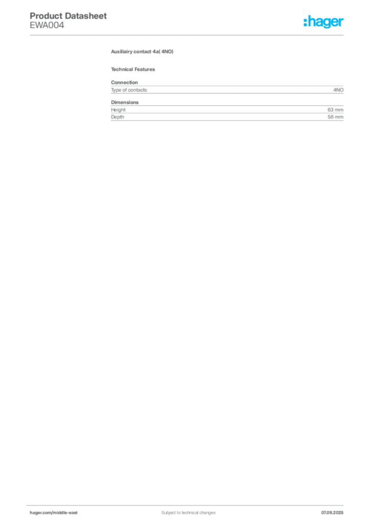 Image Hager Product data sheet EWA004  | Hager