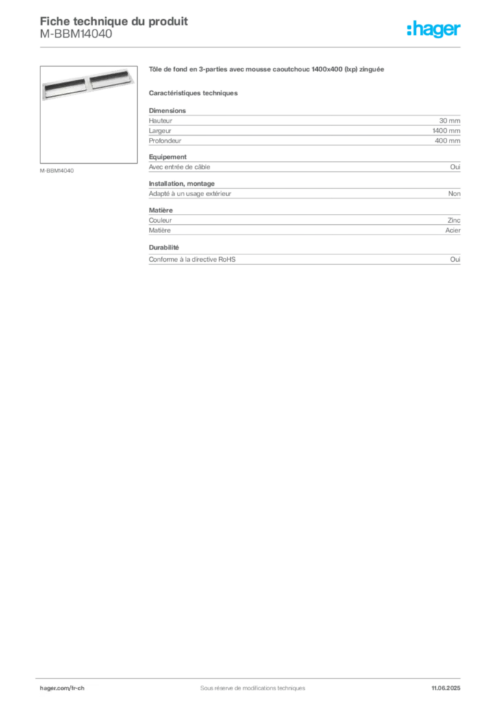 Image Hager Fiche technique du produit M-BBM14040 | Hager Suisse