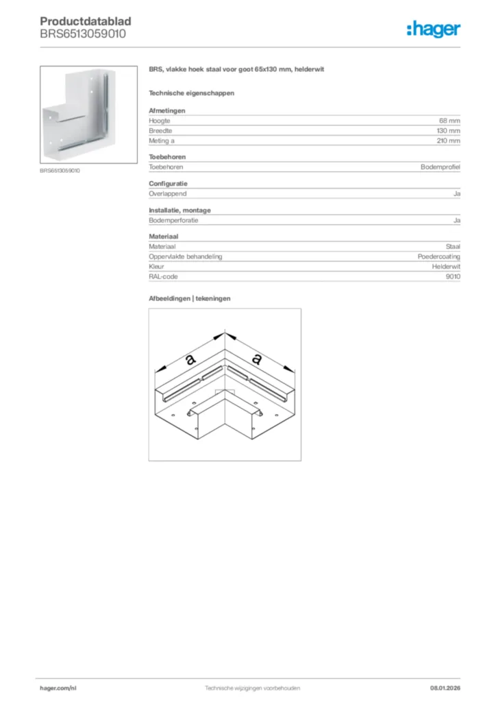 Afbeelding Hager Productdatablad BRS6513059010 | Hager Nederland