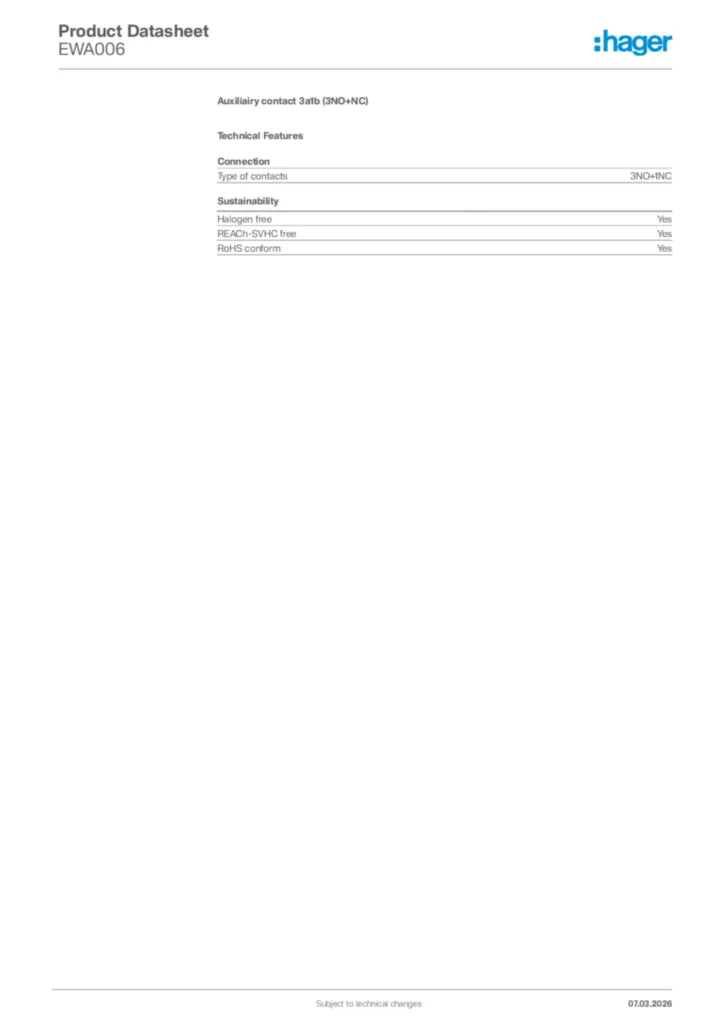 Image Hager Product data sheet EWA006  | Hager Africa