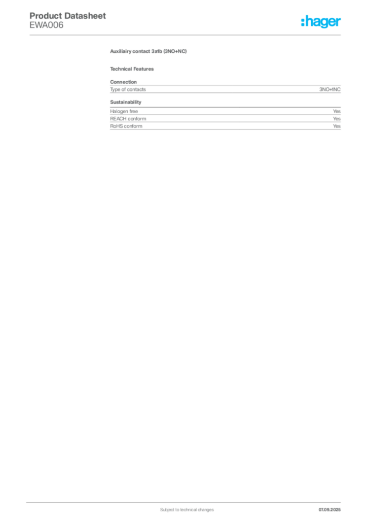Image Hager Product data sheet EWA006  | Hager