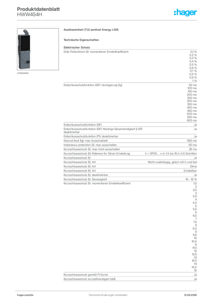 Bild Hager Produktdatenblatt HWW454H | Hager Deutschland