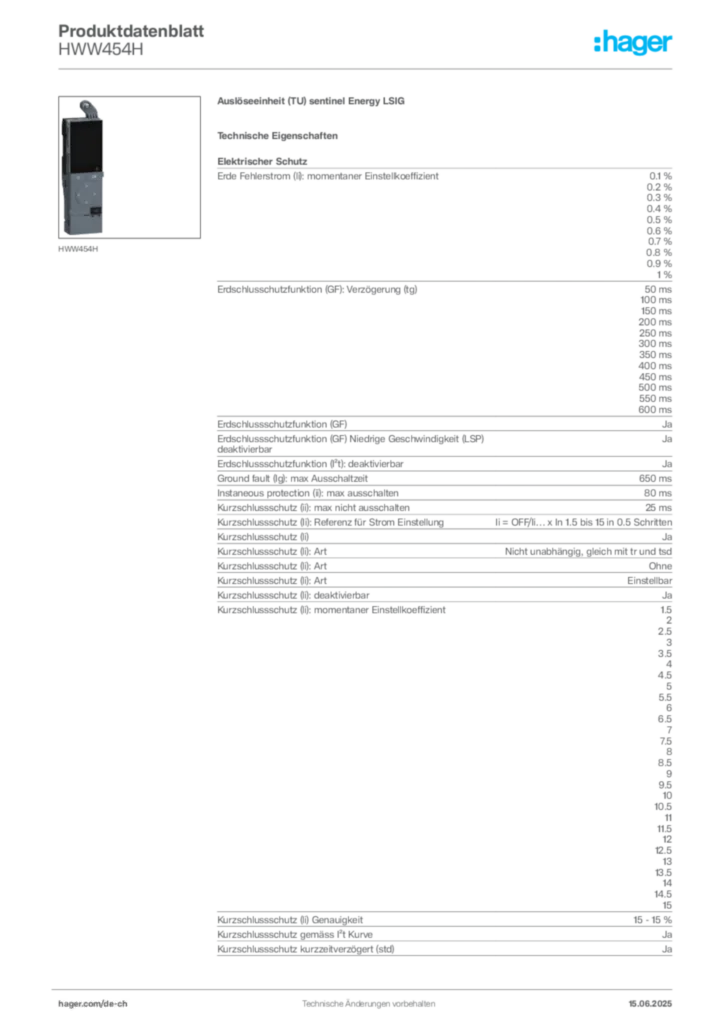 Bild Hager Produktdatenblatt HWW454H | Hager Schweiz