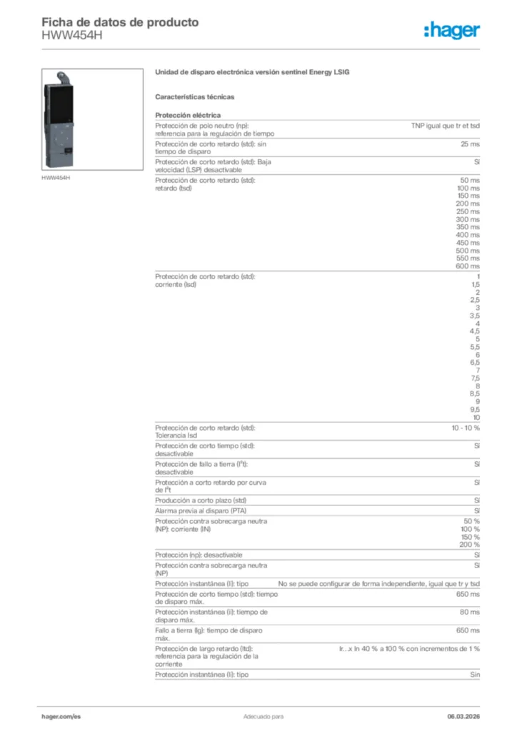 Imagen Hager Ficha de datos de producto HWW454H | Hager España