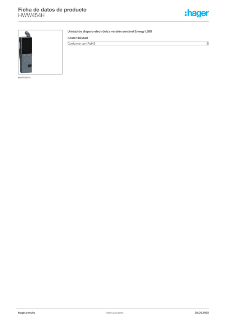 Imagen Hager Ficha de datos de producto HWW454H | Hager España