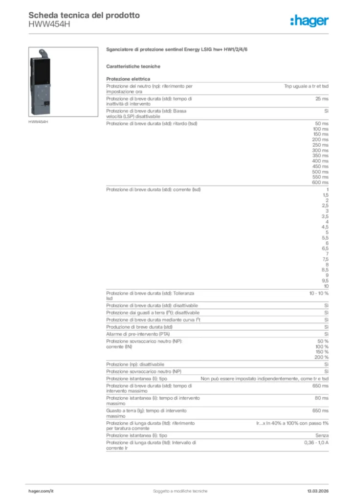 Immagine Hager Scheda tecnica del prodotto HWW454H | Hager Italia
