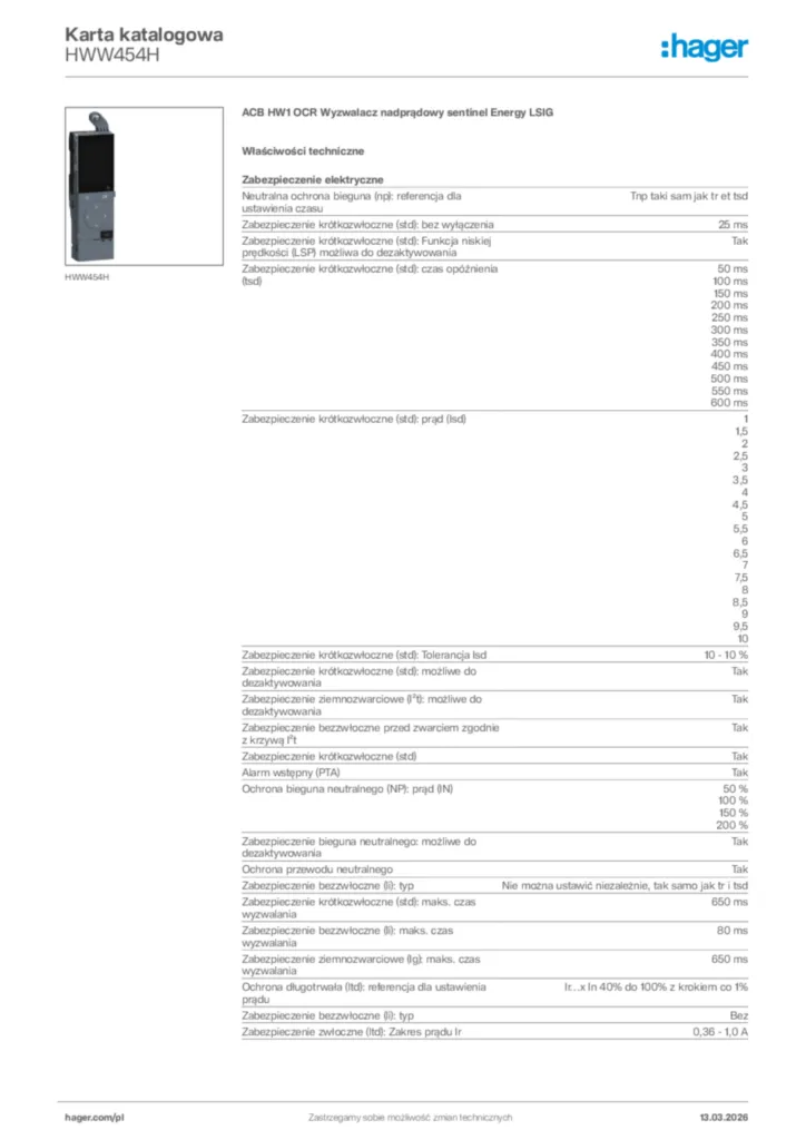 Zdjęcie Hager Karta katalogowa HWW454H | Hager Polska