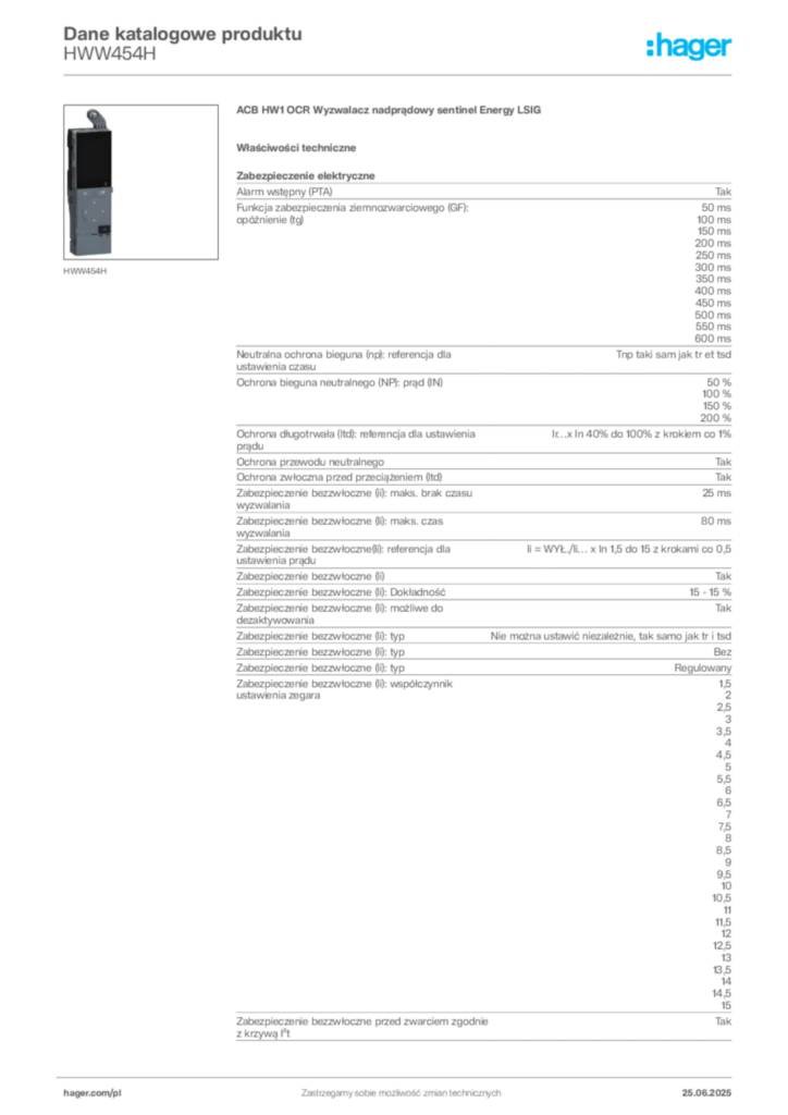 Zdjęcie Hager Karta katalogowa HWW454H | Hager Polska