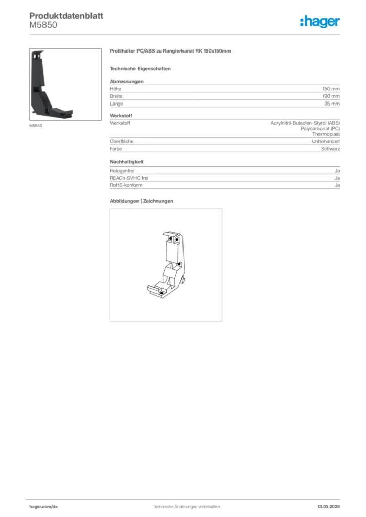 Bild Hager Produktdatenblatt M5850 | Hager Deutschland